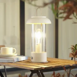Dekorationsbelysning|Terrassebelysning ^ Lindby LED genopladelig bordlampe Yvette, abrikos-beige, IP44, touch