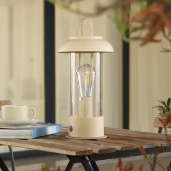 Dekorationsbelysning|Terrassebelysning ^ Lindby LED genopladelig bordlampe Yvette, abrikos-beige, IP44, touch