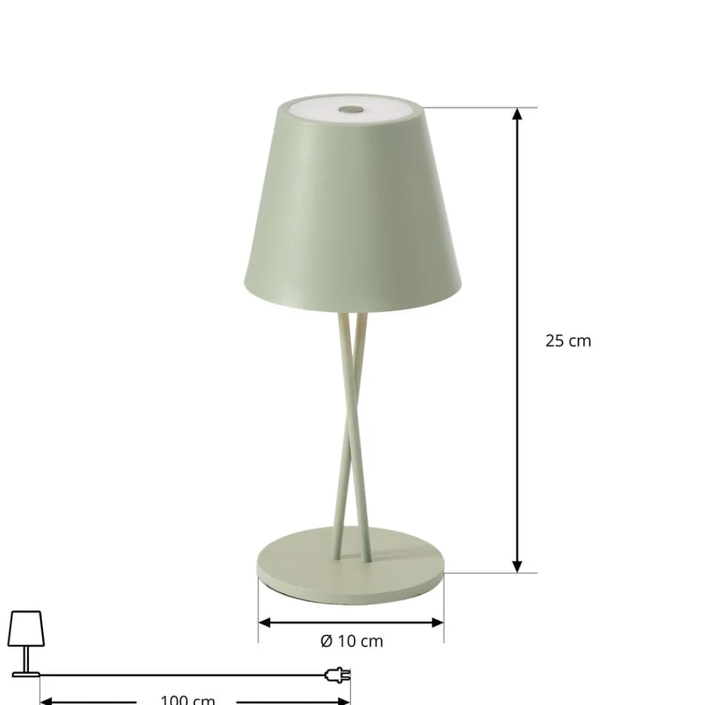 Dekorationsbelysning|Terrassebelysning ^ Lindby LED genopladelig bordlampe Janea CROSS, grøn, metal