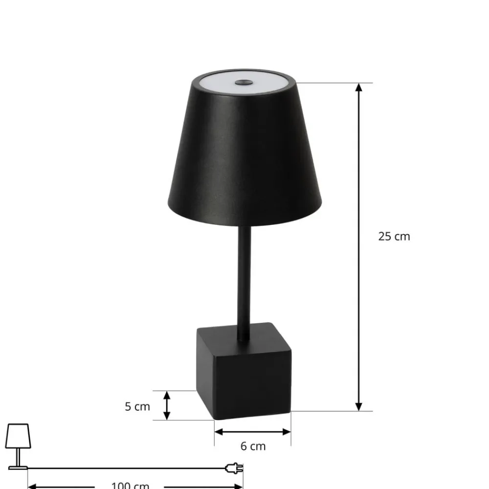 Lindby Dekorationsbelysning|Terrassebelysning > LED genopladelig bordlampe Janea CUBE, sort, metal