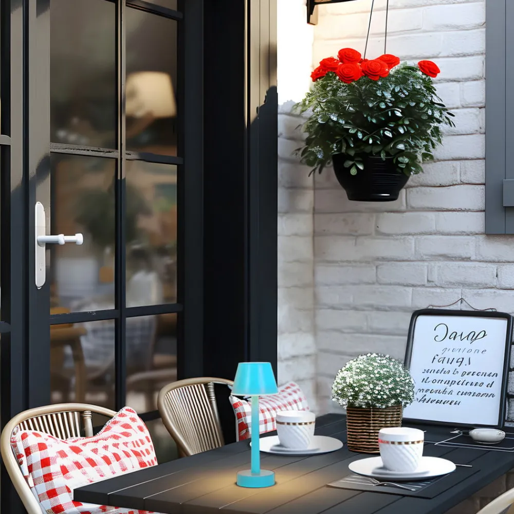 Lindby Dekorationsbelysning|Terrassebelysning > LED genopladelig lampe Gaja, blå, USB, IP44, RGBW, dæmpbar