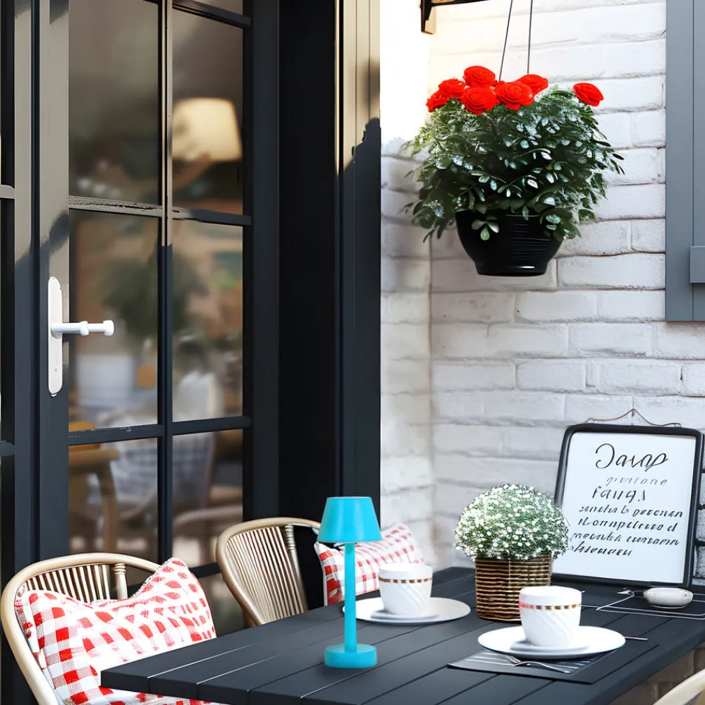 Lindby Dekorationsbelysning|Terrassebelysning > LED genopladelig lampe Gaja, blå, USB, IP44, RGBW, dæmpbar