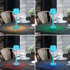Lindby Dekorationsbelysning|Terrassebelysning > LED genopladelig lampe Gaja, blå, USB, IP44, RGBW, dæmpbar