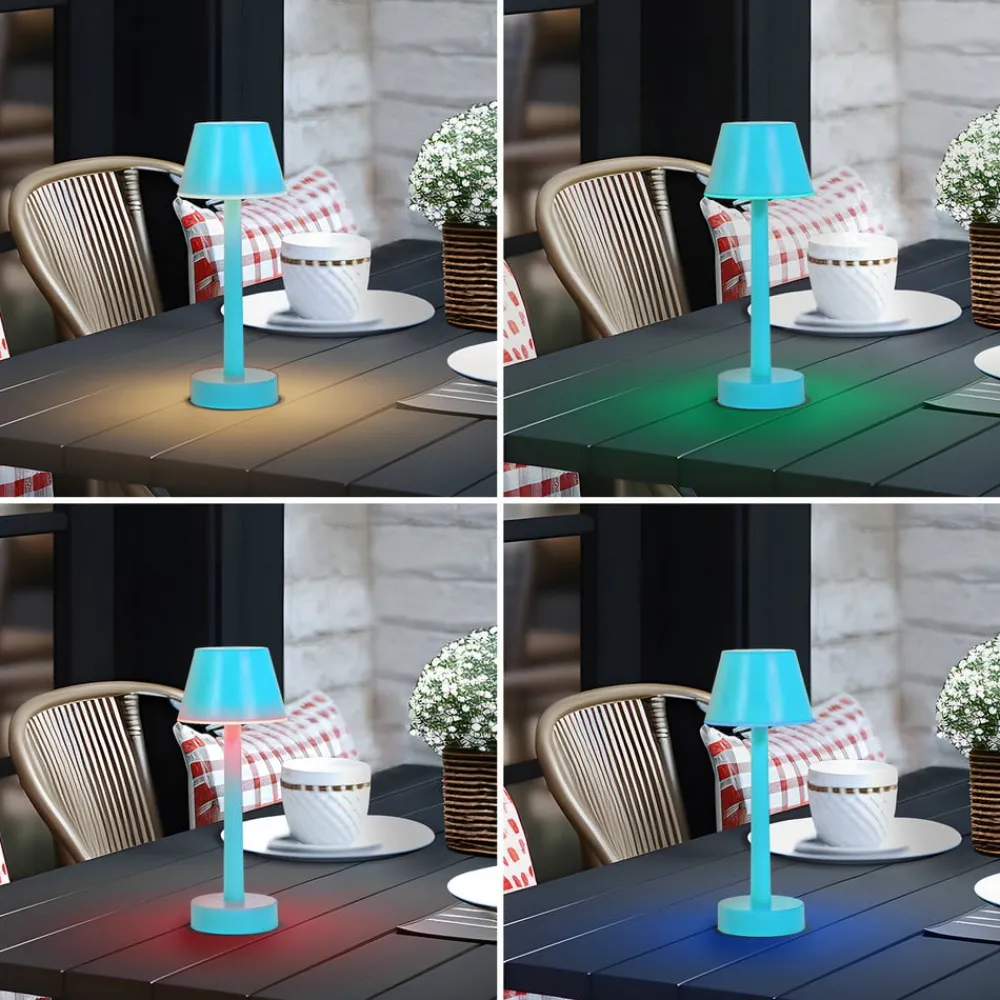 Lindby Dekorationsbelysning|Terrassebelysning > LED genopladelig lampe Gaja, blå, USB, IP44, RGBW, dæmpbar