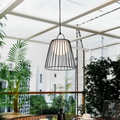 Udendørs Pendellamper|Terrassebelysning ^ Lindby LED genopladelig udendørs pendel Levino, sort, metal