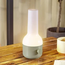 Lindby Dekorationsbelysning|Terrassebelysning > LED genopladelig udendørs bordlampe Isaline, grøn, dæmpbar