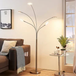 Lindby Gulvlamper|Gulvlamper > LED-gulvlampe Anea, 179 cm, 5 lyskilder, nikkelfarvet