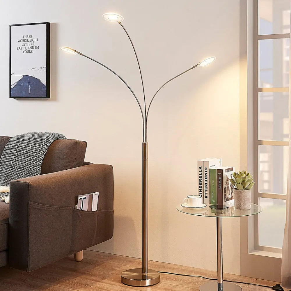 Lindby Pendellamper|Gulvlamper > LED-gulvlampe Anea, 168 cm, 3 lyskilder, nikkelfarvet