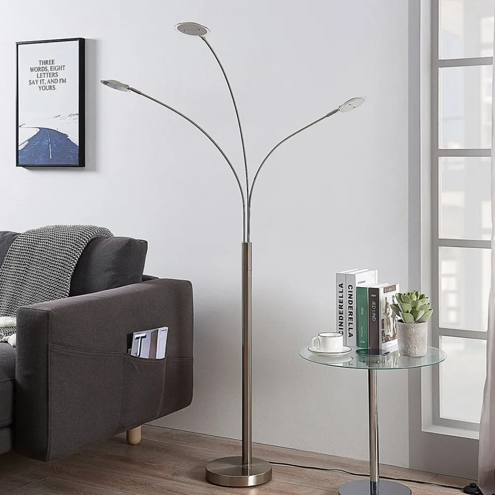 Lindby Pendellamper|Gulvlamper > LED-gulvlampe Anea, 168 cm, 3 lyskilder, nikkelfarvet