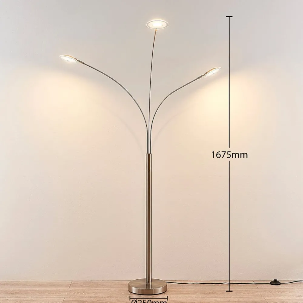 Lindby Pendellamper|Gulvlamper > LED-gulvlampe Anea, 168 cm, 3 lyskilder, nikkelfarvet