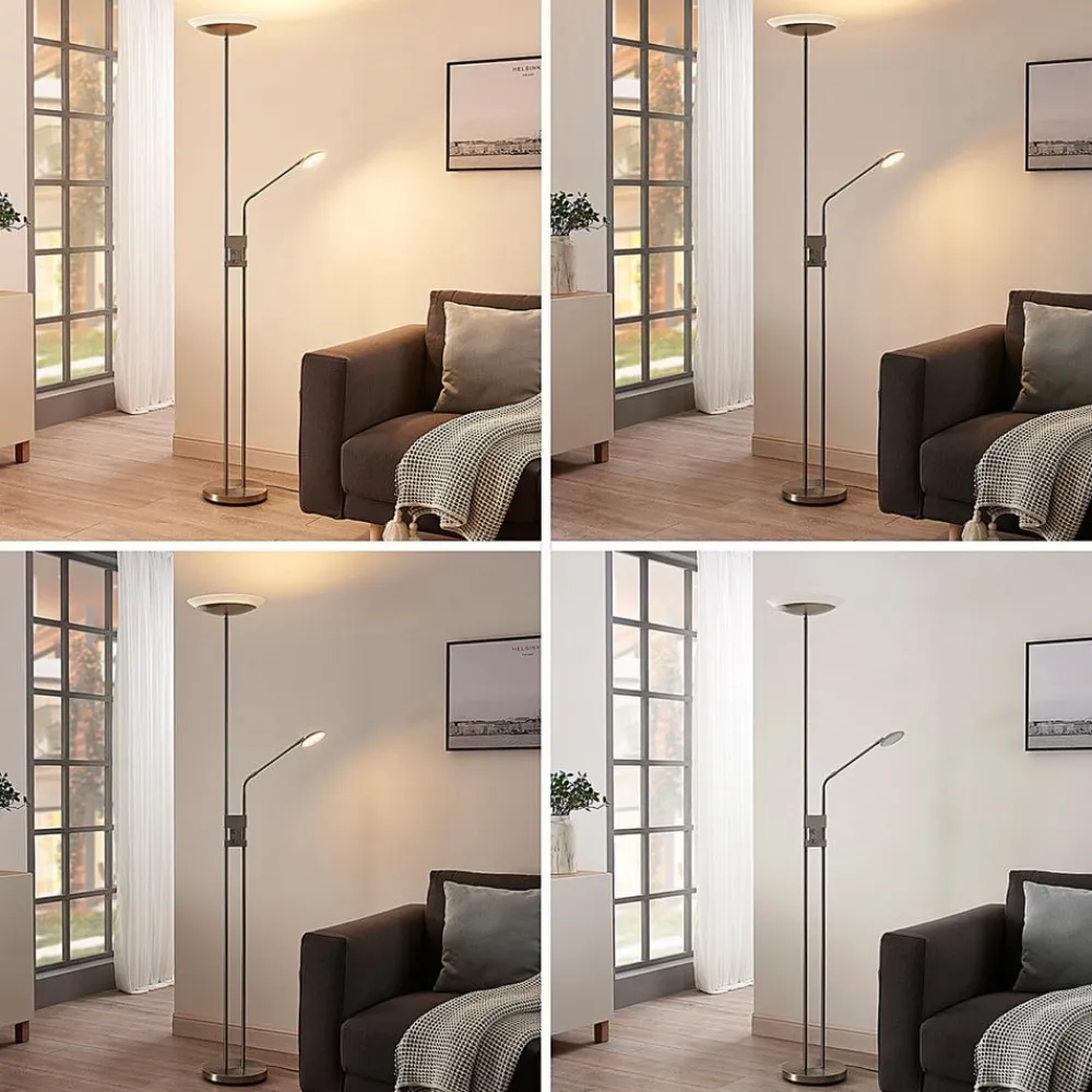 Pendellamper|Gulvlamper ^ Lindby LED-gulvlampe Jonne, rund, læsearm, dæmpbar, 180 cm