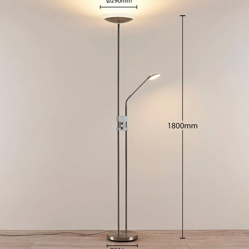 Pendellamper|Gulvlamper ^ Lindby LED-gulvlampe Jonne, rund, læsearm, dæmpbar, 180 cm