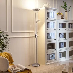 Gang|Pendellamper ^ Lindby LED-gulvlampe Josefin, nikkel, læselampe, dæmpbar