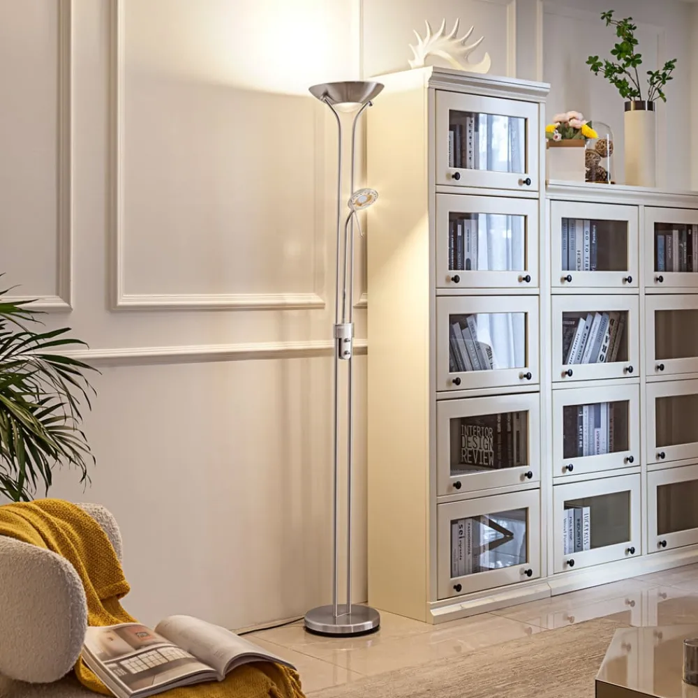 Gang|Pendellamper ^ Lindby LED-gulvlampe Josefin, nikkel, læselampe, dæmpbar