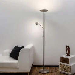 Lindby Gulvlamper|Gulvlamper > LED-gulvlampe Malea, nikkel, læselampe, dæmpbar