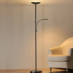 Lindby Gulvlamper|Gulvlamper > LED-gulvlampe Malea, nikkel, læselampe, dæmpbar