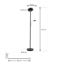 Gulvlamper|Gulvlamper ^ Lindby LED-gulvlampe Malea, sort, læselampe, dæmpbar