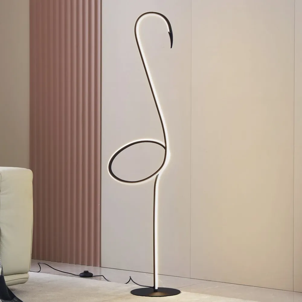 Lindby Gang|Gulvlamper > LED-gulvlampe Pajaro, 130 cm, sort, CCT, dæmpbar