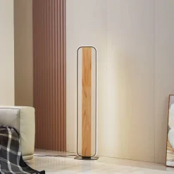 Gulvlamper|Gulvlamper ^ Lindby LED-gulvlampe Romilda, grå, træ, højde 122 cm