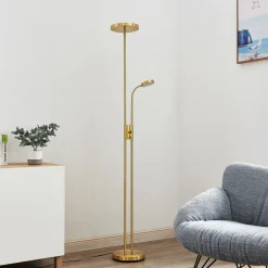 Lindby Gulvlamper|Gulvlamper > LED-gulvlampe Seppa, rund, messing, metal, 180 cm
