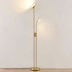 Lindby Gulvlamper|Gulvlamper > LED-gulvlampe Seppa, rund, messing, metal, 180 cm