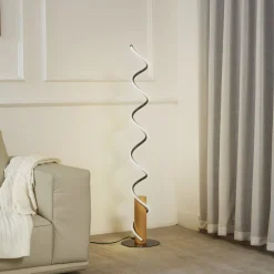 Pendellamper|Gulvlamper ^ Lindby LED-gulvlampe Spiraali, grå, træ, højde 133 cm