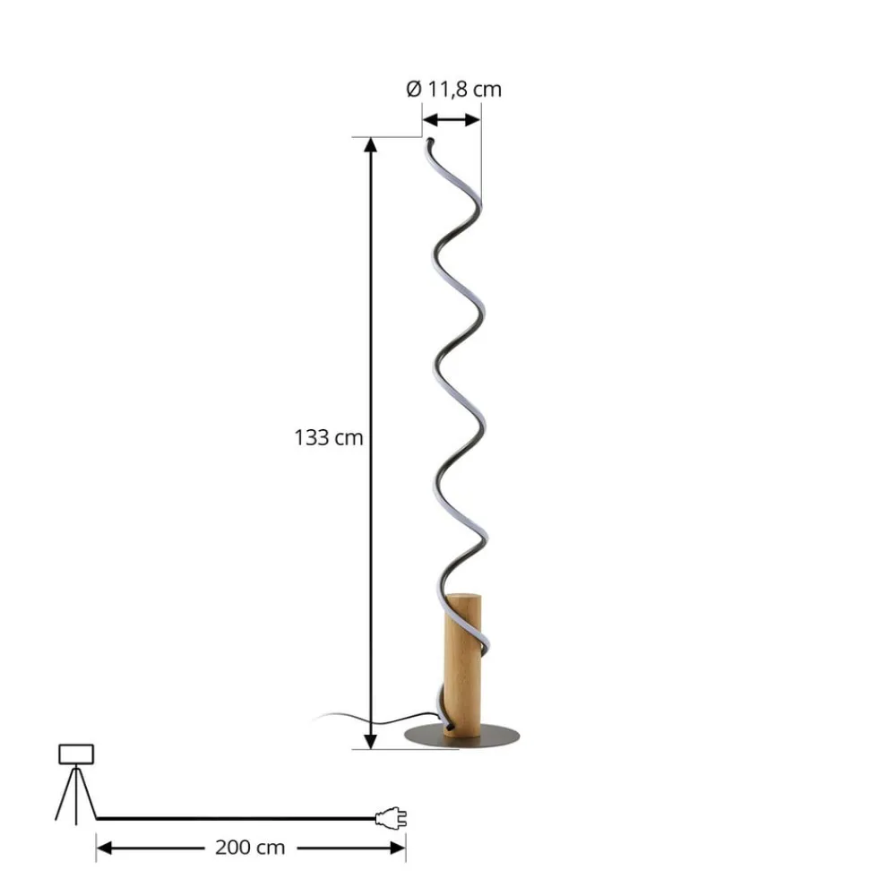 Pendellamper|Gulvlamper ^ Lindby LED-gulvlampe Spiraali, grå, træ, højde 133 cm