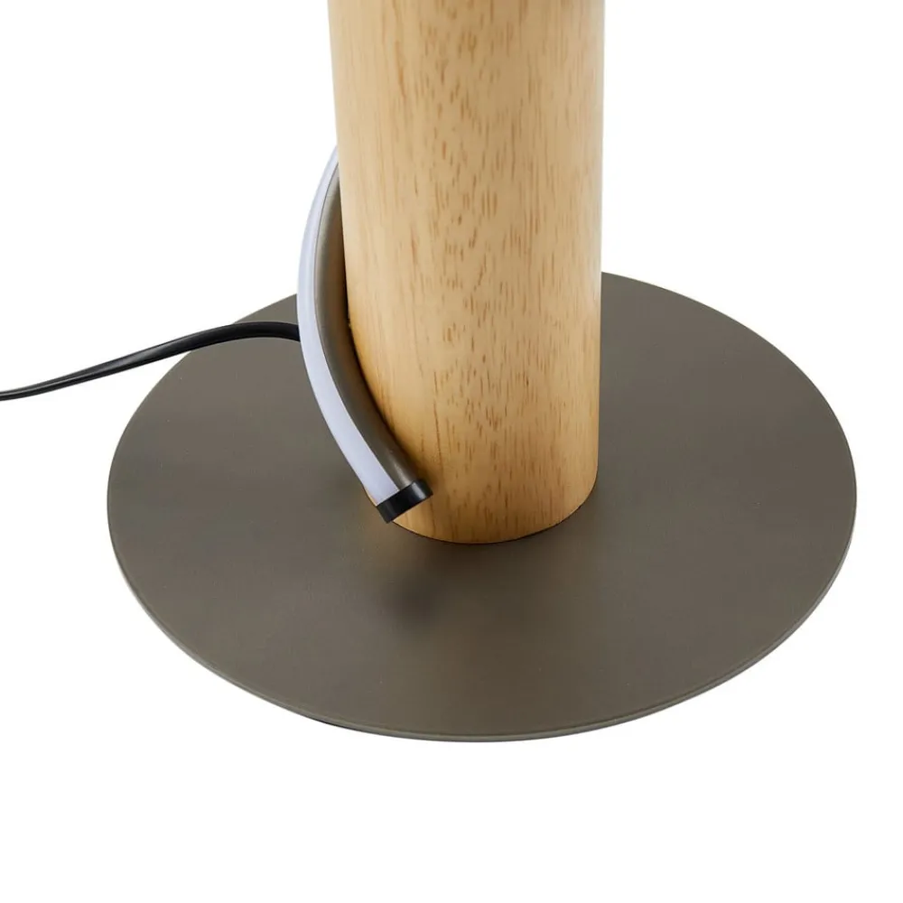 Pendellamper|Gulvlamper ^ Lindby LED-gulvlampe Spiraali, grå, træ, højde 133 cm