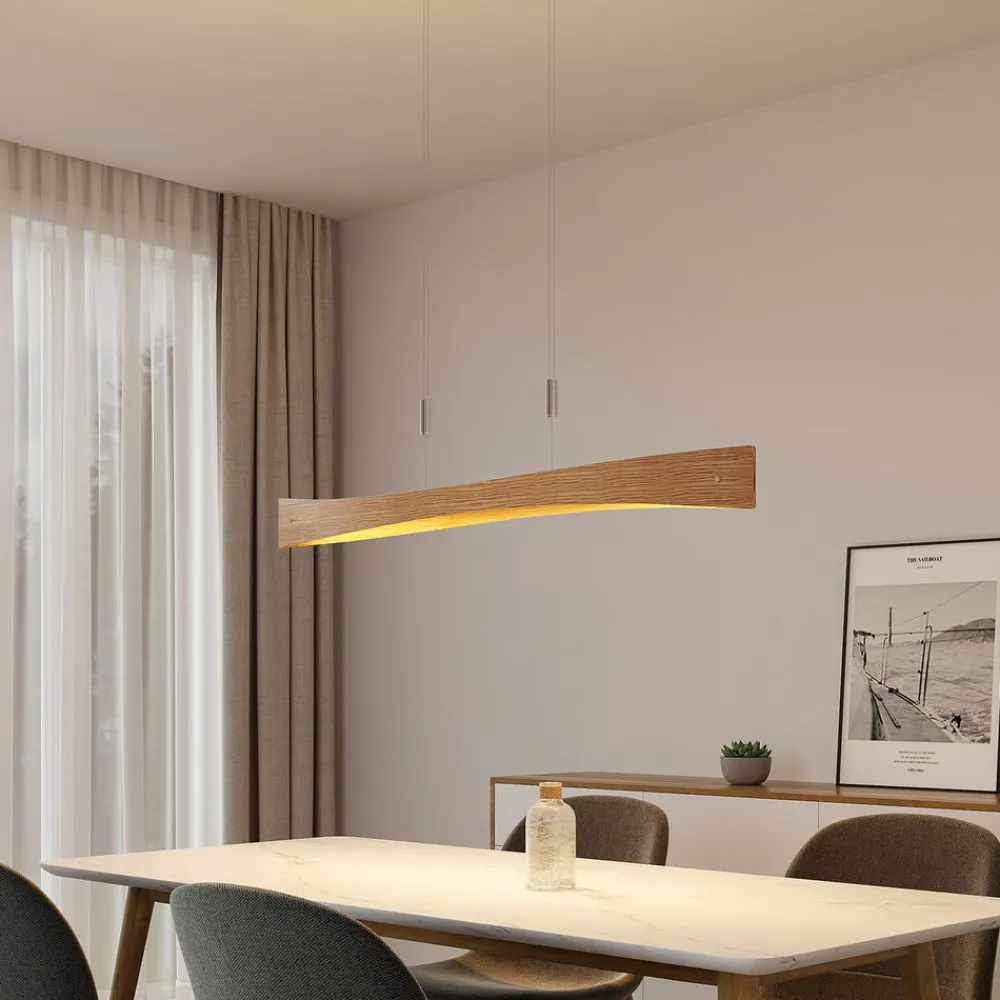 Lindby Pendellamper|Pendellamper > LED-hængelampe Beazina, eg, metal, 118 cm