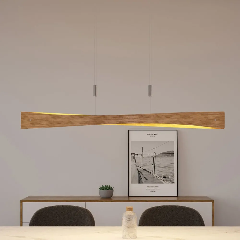 Lindby Pendellamper|Pendellamper > LED-hængelampe Beazina, eg, metal, 118 cm
