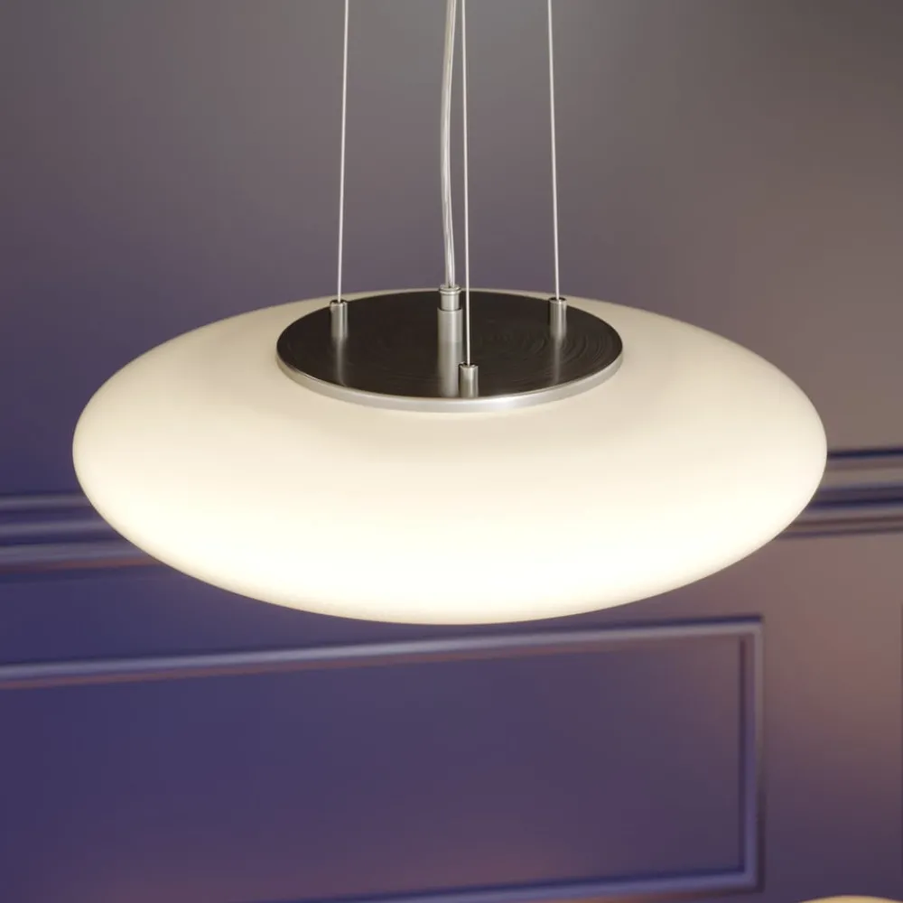Pendellamper ^ Lindby LED-hængelampe Gunda, hvid, glas, Ø 47 cm, dæmpbar