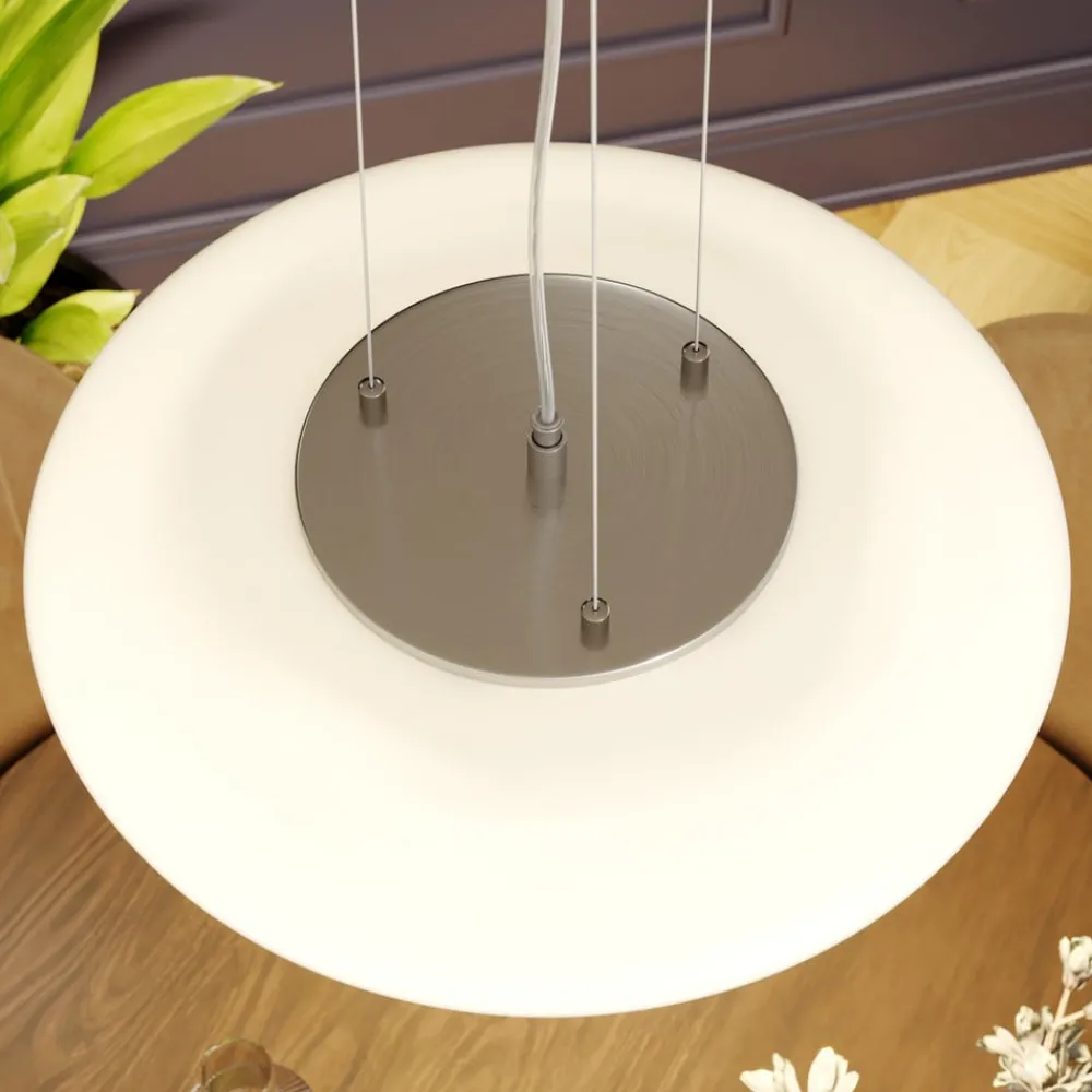 Pendellamper ^ Lindby LED-hængelampe Gunda, hvid, glas, Ø 47 cm, dæmpbar
