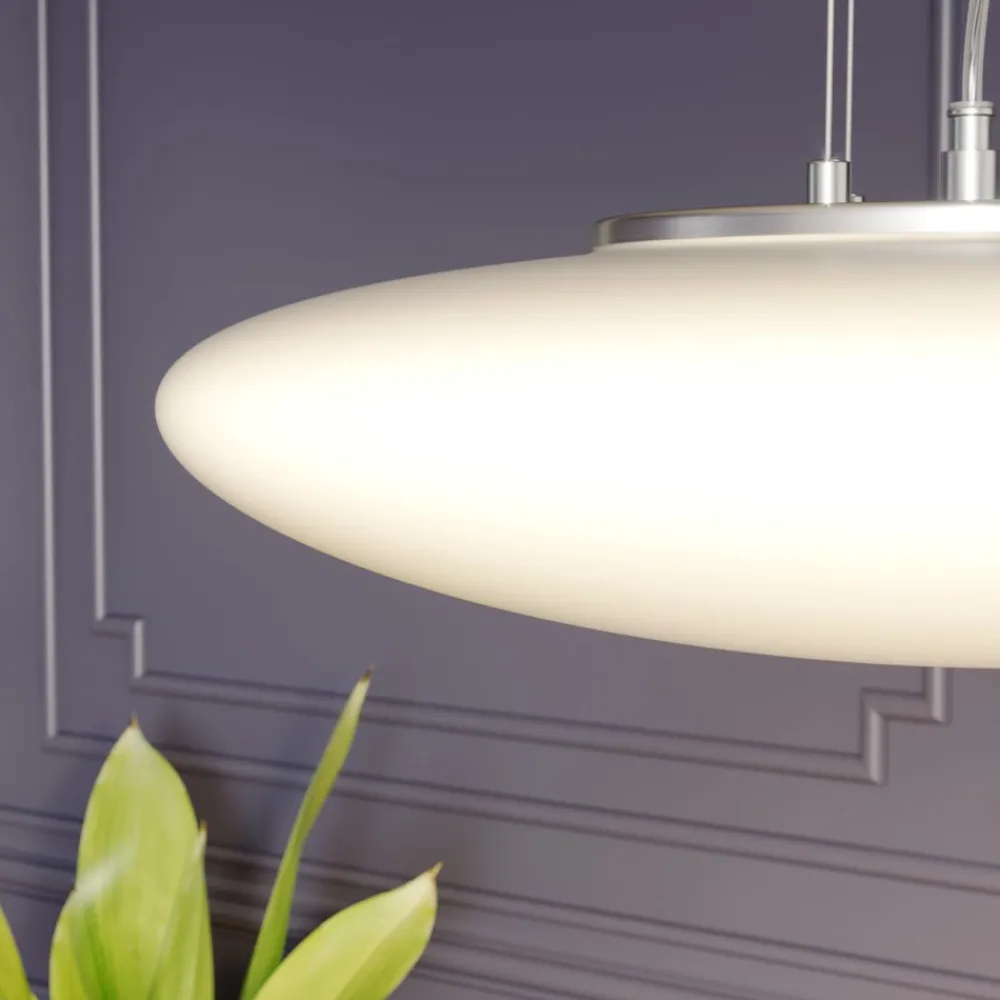 Pendellamper ^ Lindby LED-hængelampe Gunda, hvid, glas, Ø 47 cm, dæmpbar