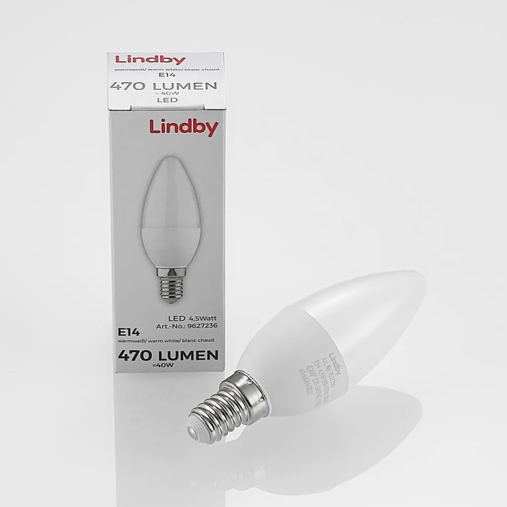 Lindby Led Pærer > LED-kertepære, E14, C35, 4,5W, opal, 3000K, sæt med 3 stk