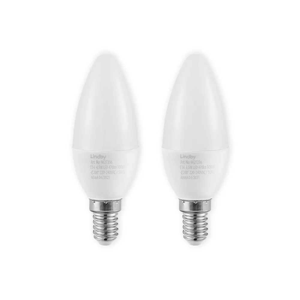 Lindby Led Pærer > LED-kertepære, E14, C35, 4,5W, opal, 3000K, sæt med 2 stk