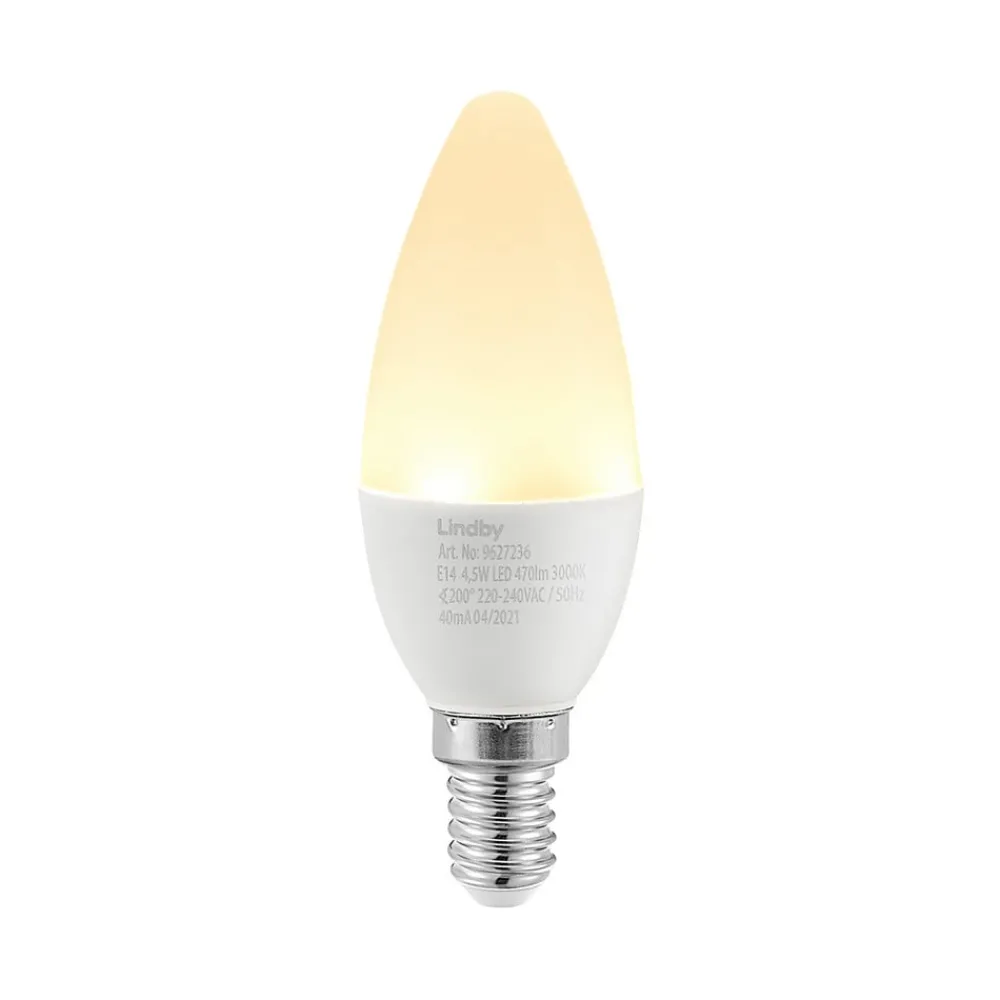 Lindby Led Pærer > LED-kertepære, E14, C35, 4,5W, opal, 3000K, sæt med 2 stk