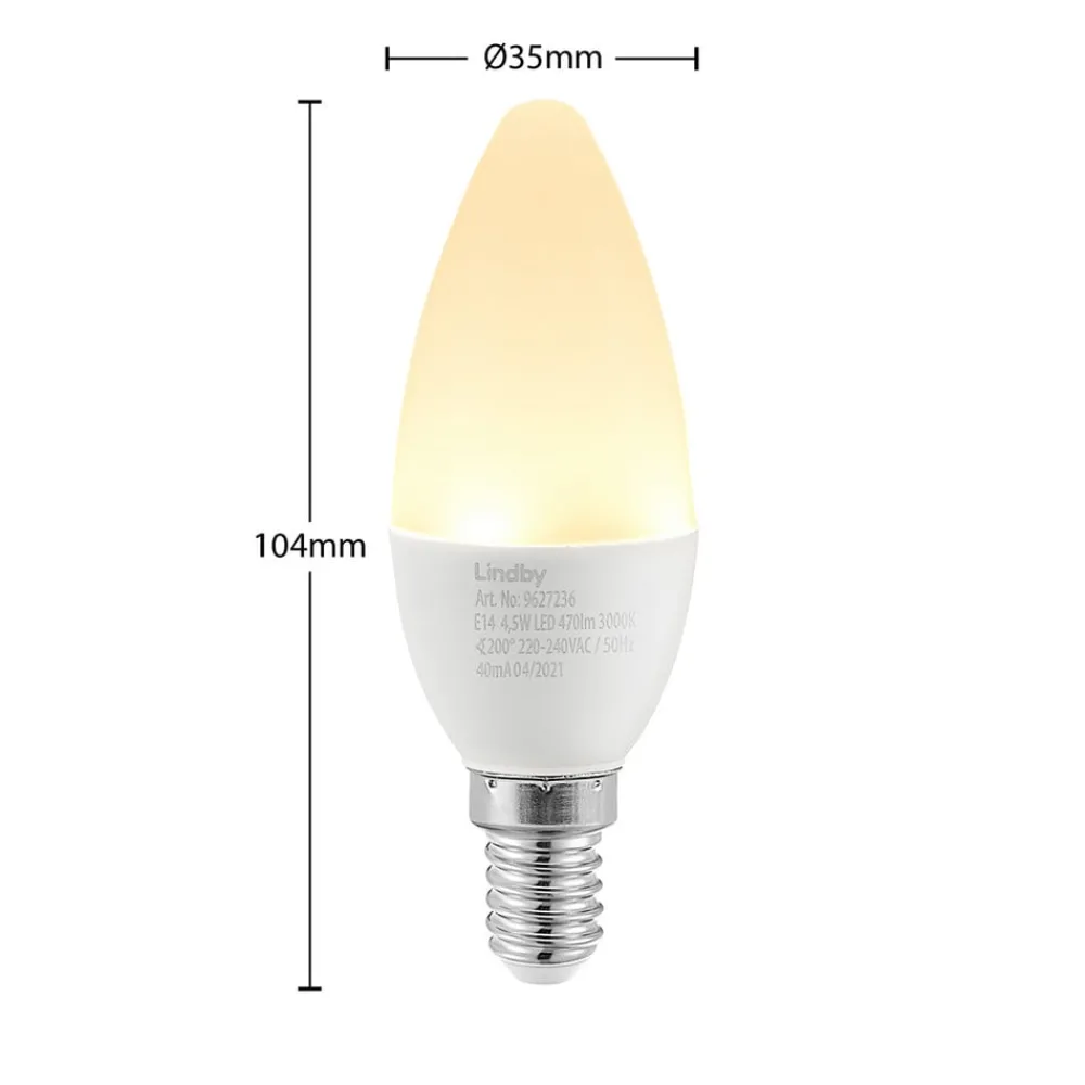 Lindby Led Pærer > LED-kertepære, E14, C35, 4,5W, opal, 3000K, sæt med 2 stk