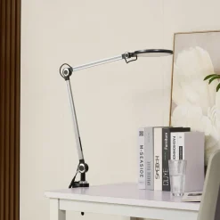Arbejdsrum/Kontor|Bordlamper ^ Lindby LED-klemlampe Nyxaris, grå, metal, CCT, 52 cm