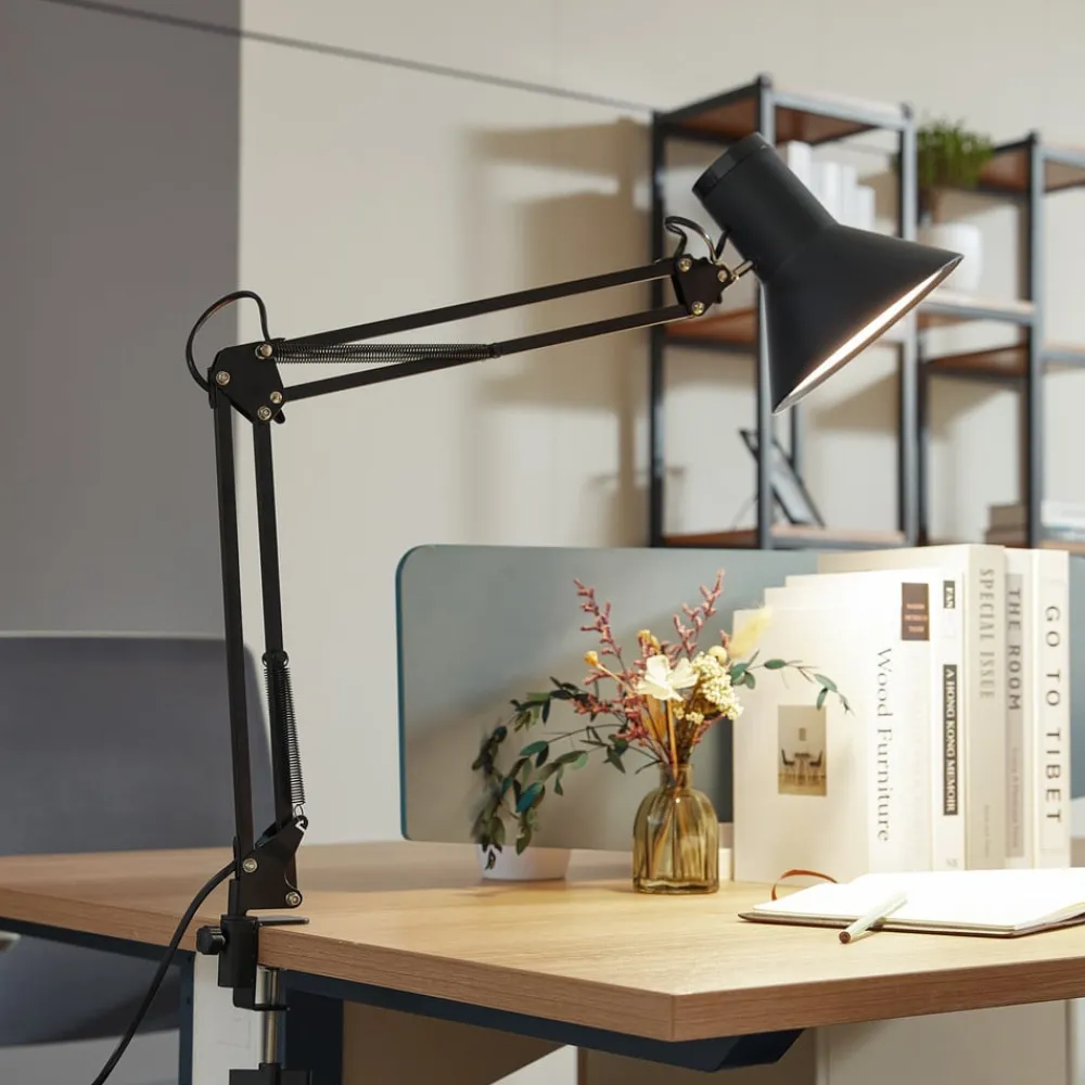 Lindby Arbejdsrum/Kontor|Bordlamper > LED-klemmelampe Undra, sort, metal, justerbar