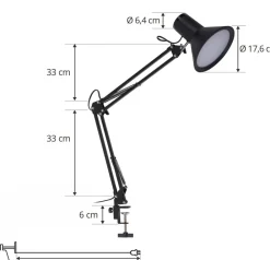 Lindby Arbejdsrum/Kontor|Bordlamper > LED-klemmelampe Undra, sort, metal, justerbar