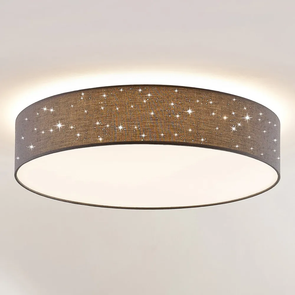 Loftlamper|Loftlamper ^ Lindby LED-loftlampe Ellamina, Ø 60 cm, antracit, tekstil
