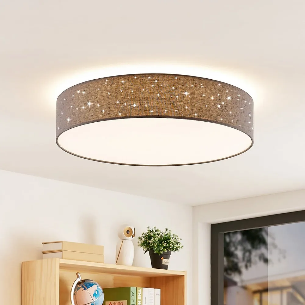 Loftlamper|Loftlamper ^ Lindby LED-loftlampe Ellamina, Ø 60 cm, antracit, tekstil