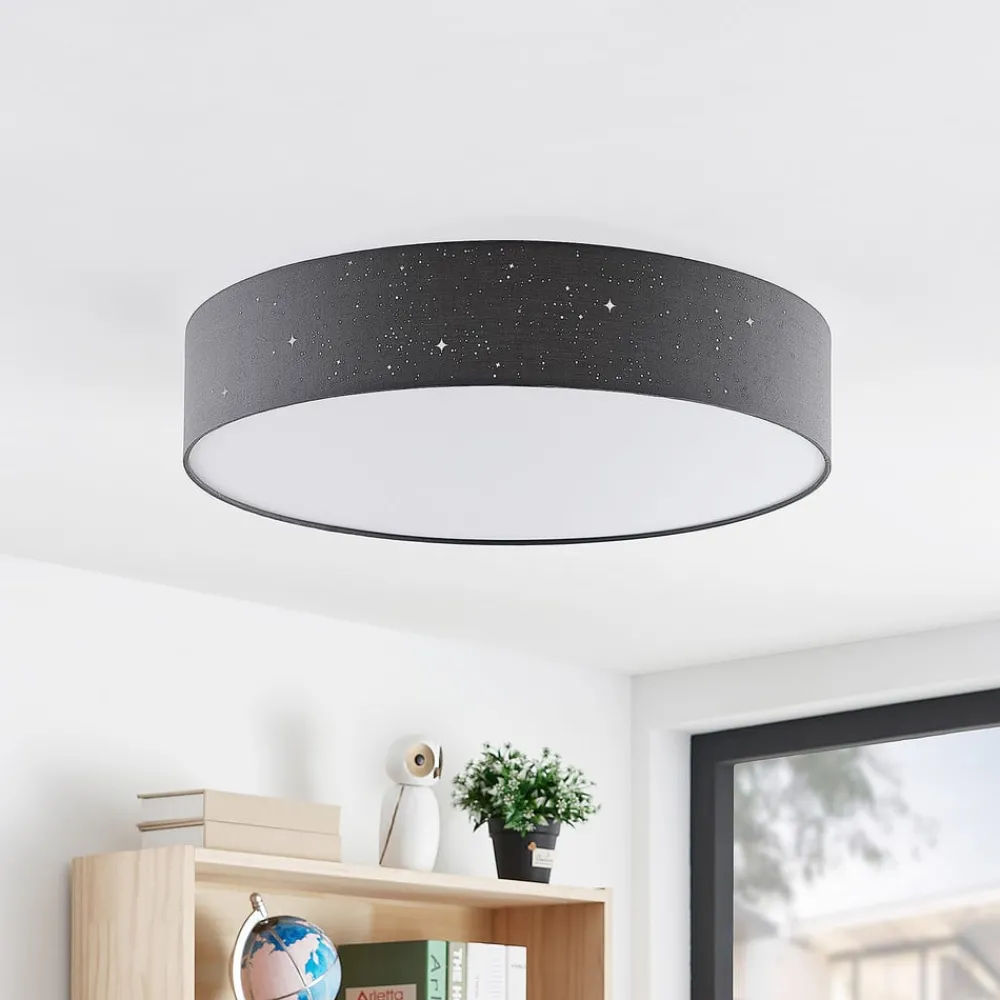 Loftlamper|Loftlamper ^ Lindby LED-loftlampe Ellamina, Ø 60 cm, antracit, tekstil
