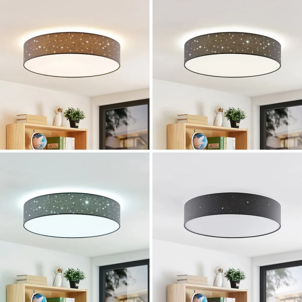 Loftlamper|Loftlamper ^ Lindby LED-loftlampe Ellamina, Ø 60 cm, antracit, tekstil