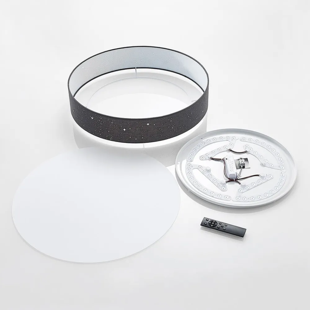 Loftlamper|Loftlamper ^ Lindby LED-loftlampe Ellamina, Ø 60 cm, antracit, tekstil