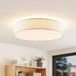 Loftlamper|Loftlamper ^ Lindby LED-loftlampe Ellamina, Ø 60 cm, hvid, tekstil