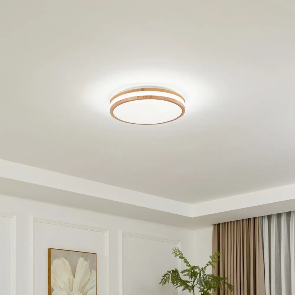 Loftlamper|Pendellamper ^ Lindby LED-loftlampe Emiva, Ø 39,5 cm, CCT, træ