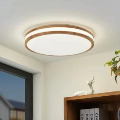 Lindby Gang|Loftlamper > LED-loftlampe Emiva, 50 cm, CCT, fjernbetjening, træ