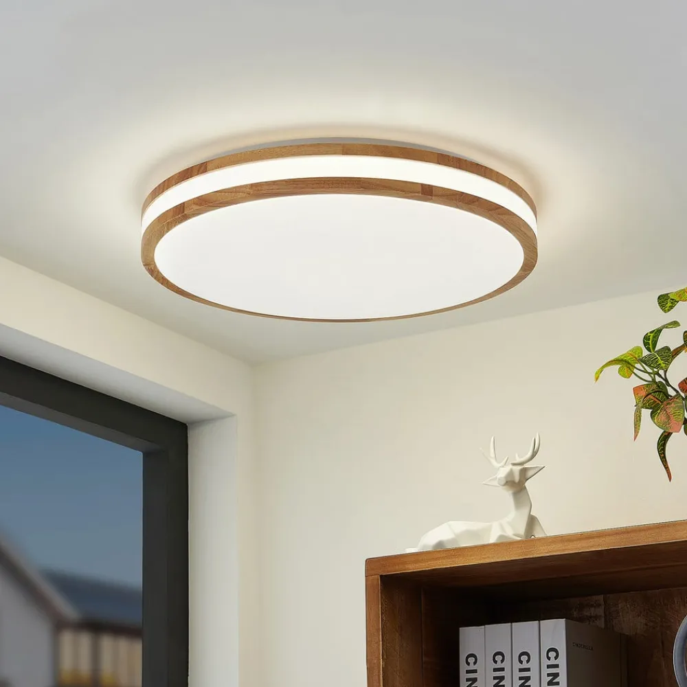 Lindby Gang|Loftlamper > LED-loftlampe Emiva, 50 cm, CCT, fjernbetjening, træ