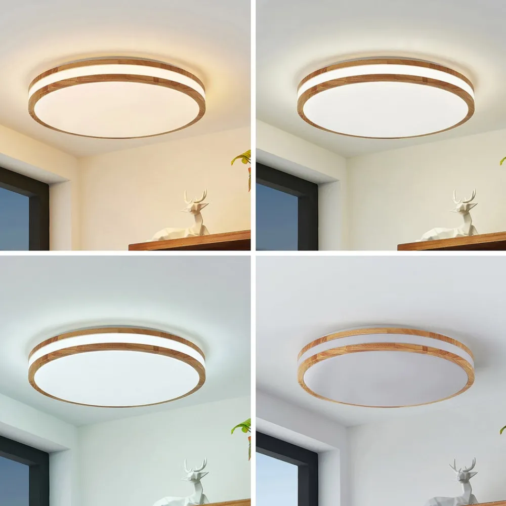 Lindby Gang|Loftlamper > LED-loftlampe Emiva, 50 cm, CCT, fjernbetjening, træ